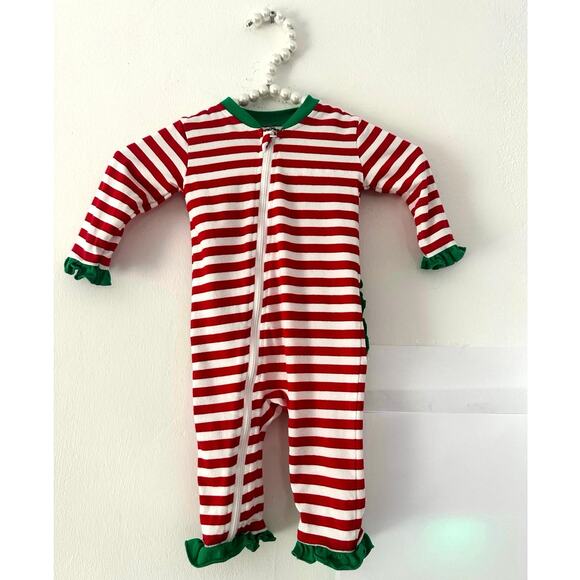 Cecil & Lou Christmas Red Stripe Ruffle Zipper Pajamas custom monogram VLM Sz6m - Picture 2 of 5